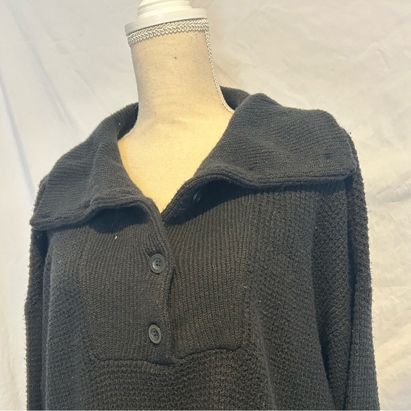 Aerie Black cozy Up Waffle Knit Oversized Henley Sweater Large - Picture 2 of 7